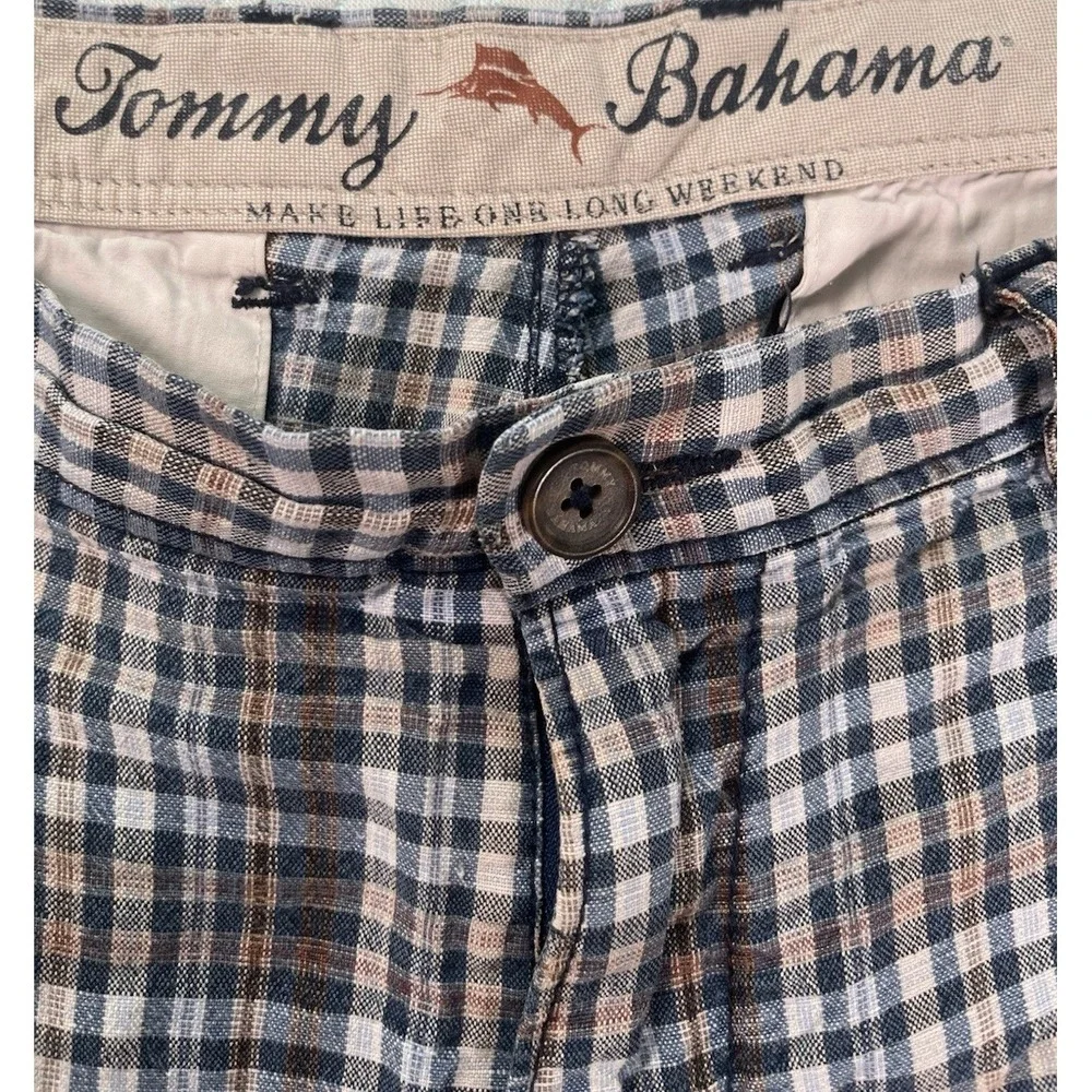 Tommy Bahama Shorts Plaid White Red Linen Tencel Shorts‎ Size 36